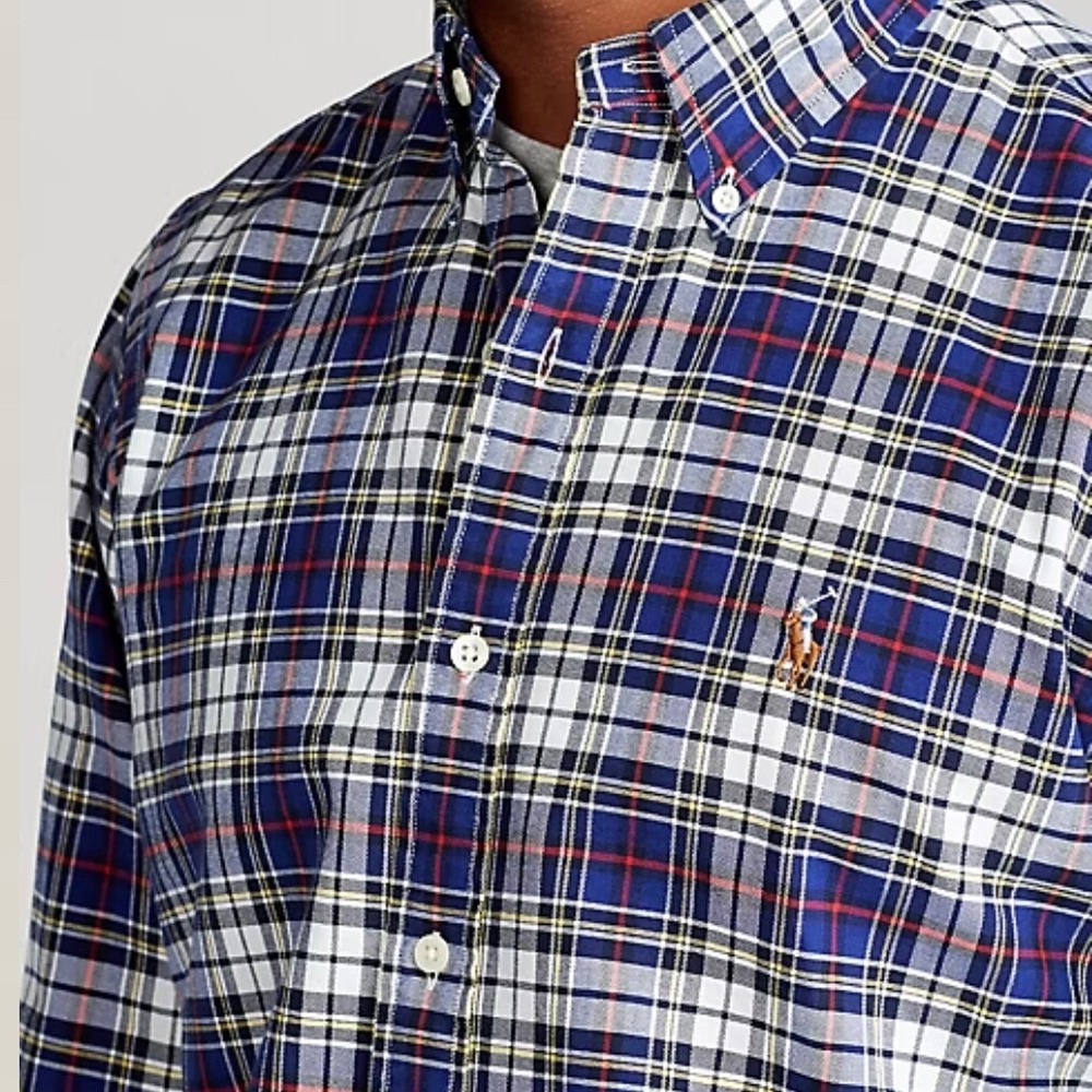 Ralph Lauren Button Shirt Mens Large Blue Plaid Red Yellow Cotton‎